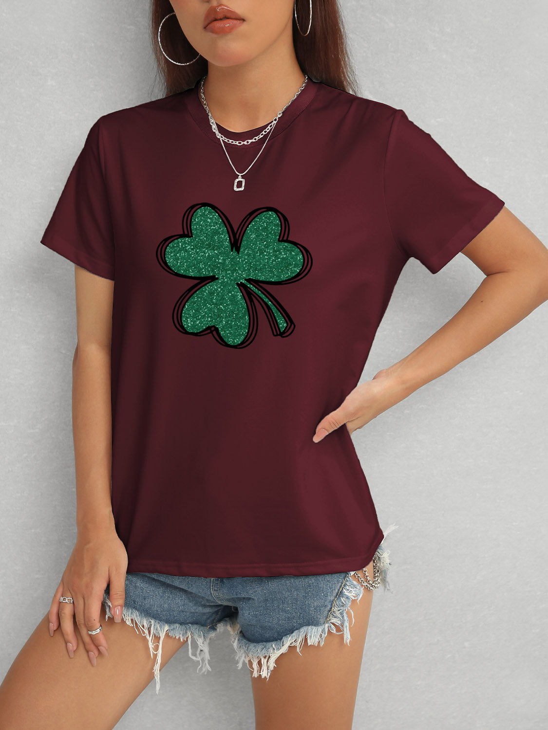 Lucky Clover Round Neck T-Shirt-Jewearrings