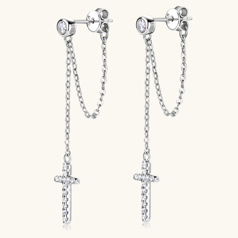 Su Cross Moissanite Ear Stud Female Refined Long Earrings-Jewearrings