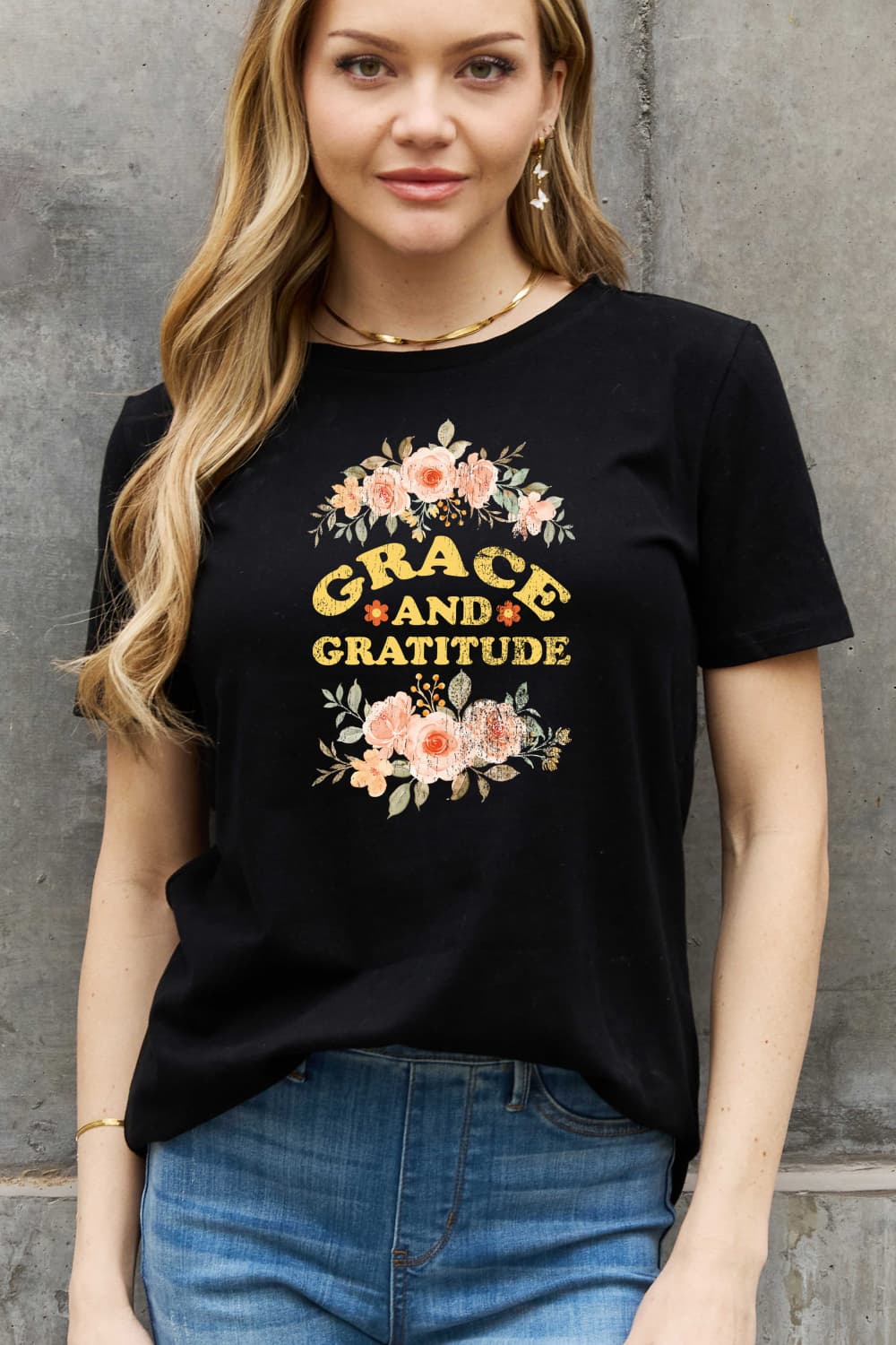 Simply Love Simply Love Full Size GRACE AND GRATITUDE Graphic Cotton Tee-Jewearrings