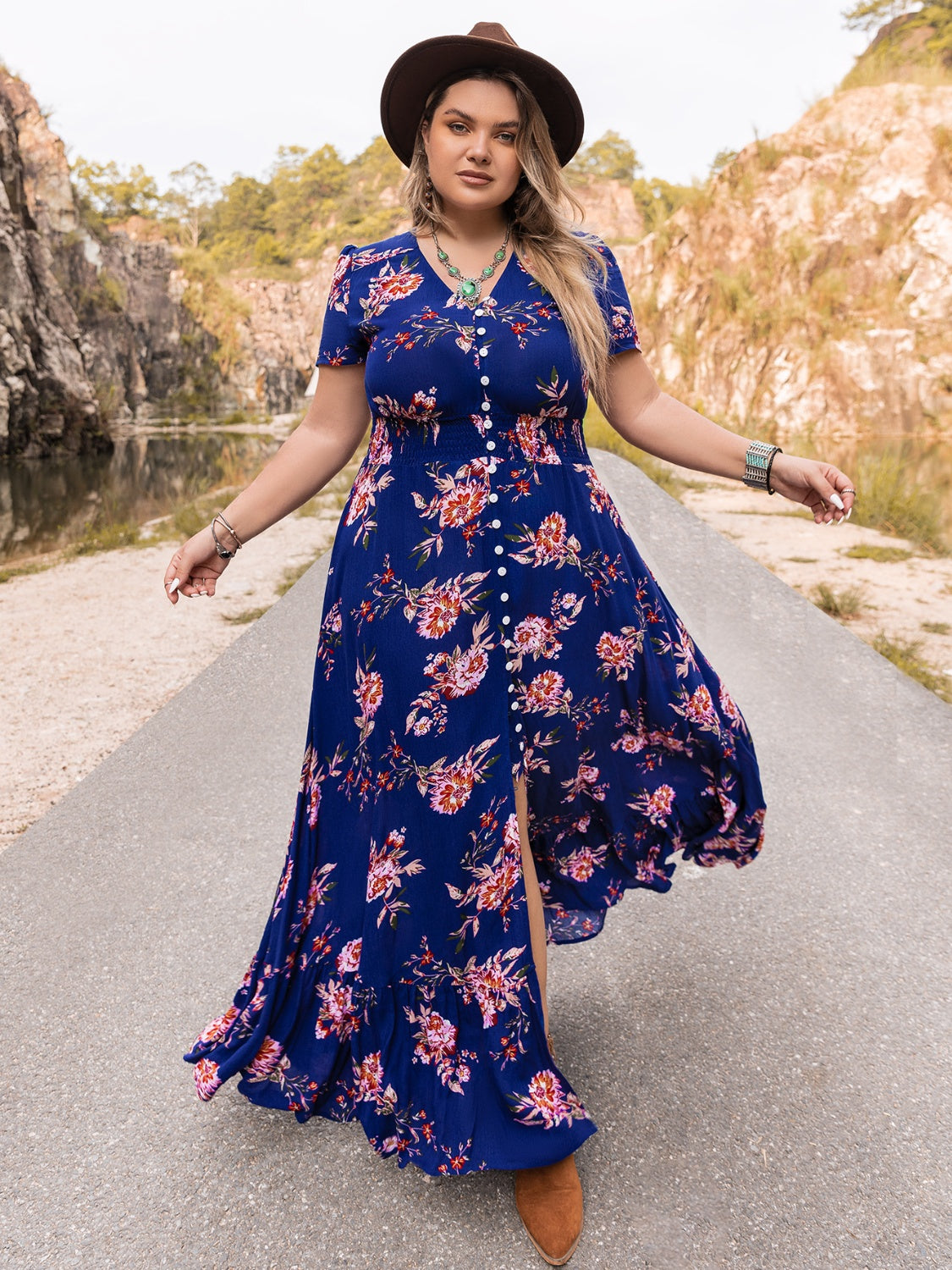 Plus Size V-Neck Maxi Dress-Jewearrings