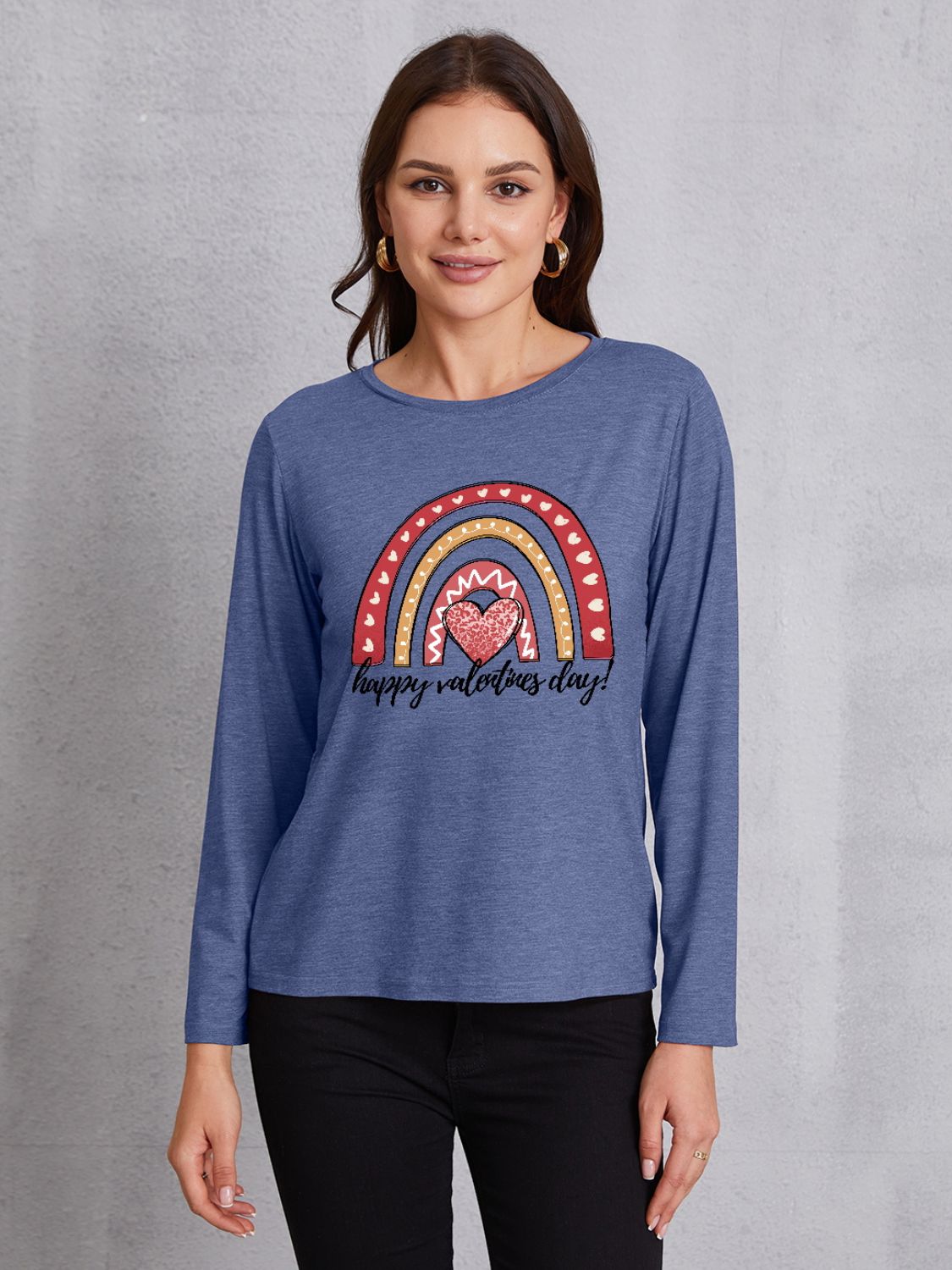 HAPPY VALENTINE'S DAY Round Neck Long Sleeve T-Shirt-Jewearrings