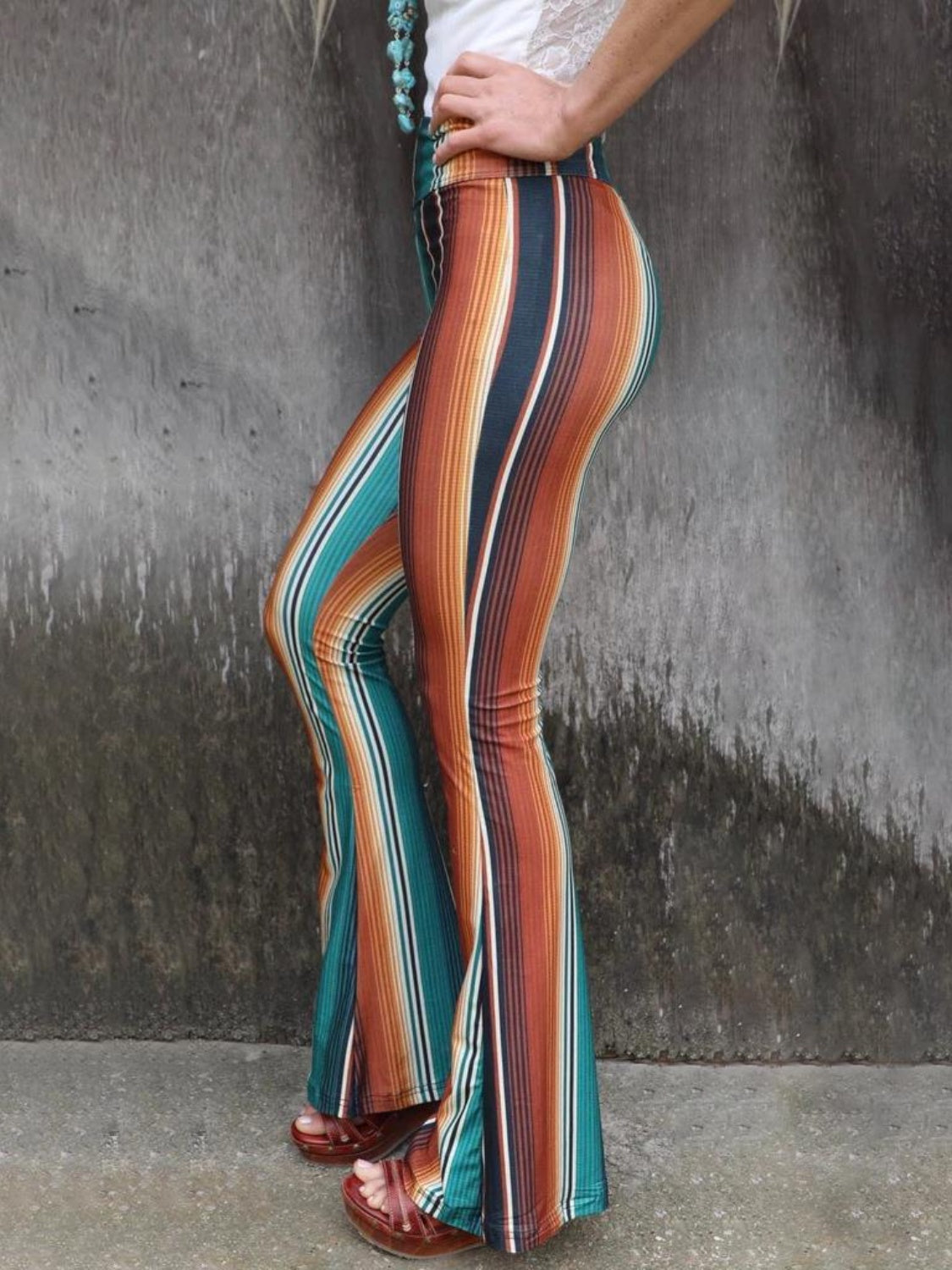 High Waist Striped Bootcut Pants-Jewearrings