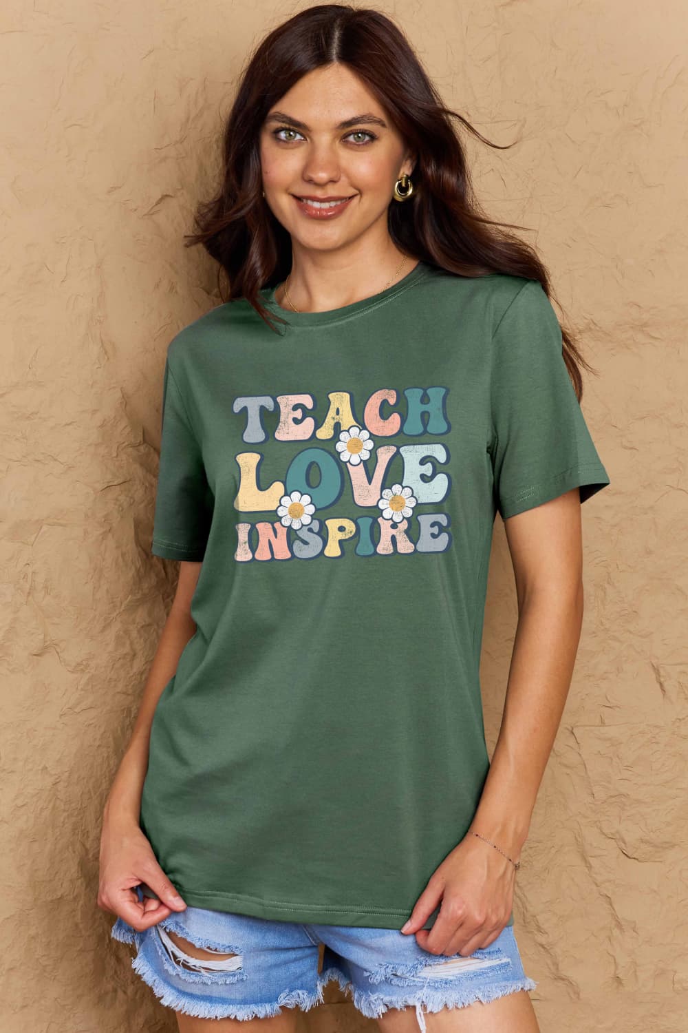 Simply Love Full Size TEACH LOVE INSPIRE Graphic Cotton T-Shirt-Jewearrings