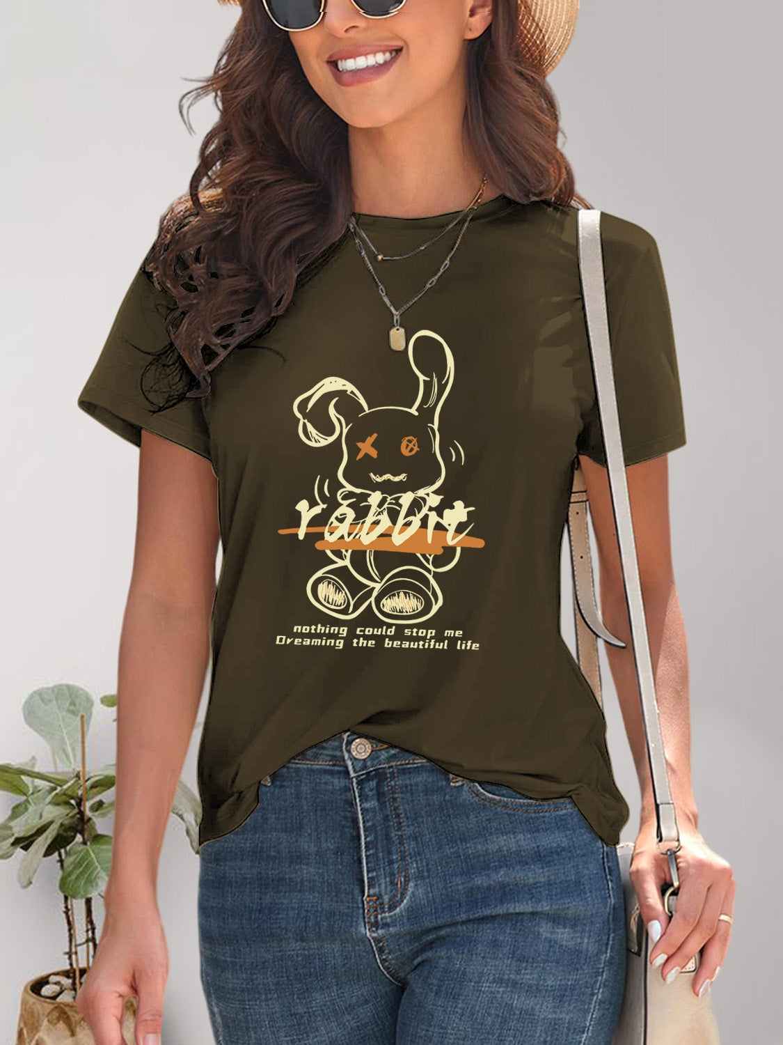 Rabbit Graphic Round Neck Short Sleeve T-Shirt-Jewearrings