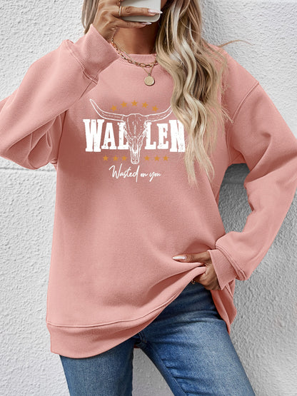 Graphic Round Neck Dropped Shoulder Sweatshirt-Jewearrings