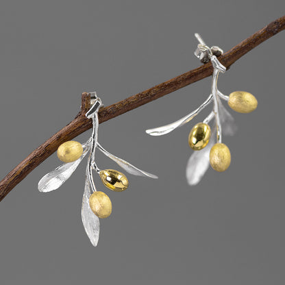 The Taste Of Love Sterling Silver Natural And Elegant Olive Branch Stud Earrings-Jewearrings