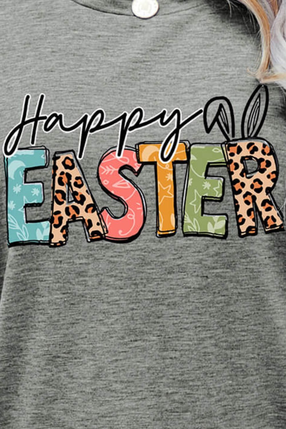 HAPPY EASTER Graphic Round Neck Tee Shirt-Jewearrings