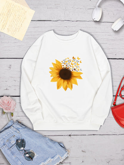 Sunflower Round Neck Dropped Shoulder Sweatshirt-Jewearrings