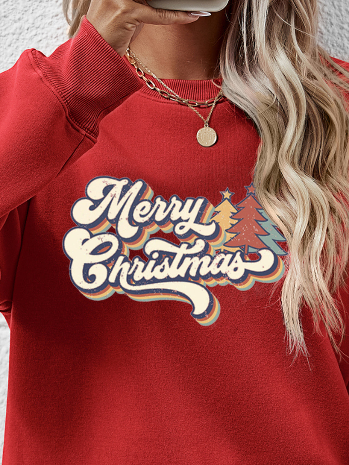 Christmas Letter Graphic Round Neck Sweatshirt-Jewearrings