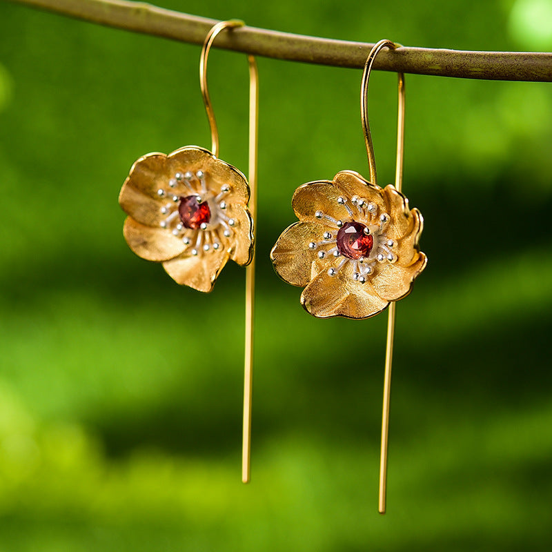 Red Pomegranate Sterling Silver S925 Women's Earrings Luxurious-Jewearrings