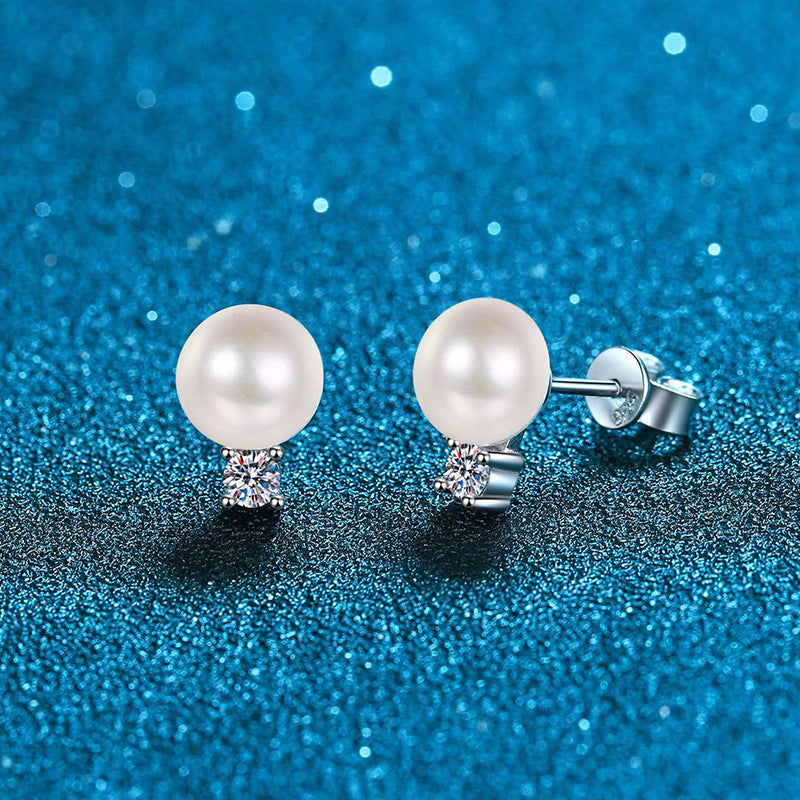 Women's Natural Pearl Sterling Silver Moissanite Earrings-Jewearrings