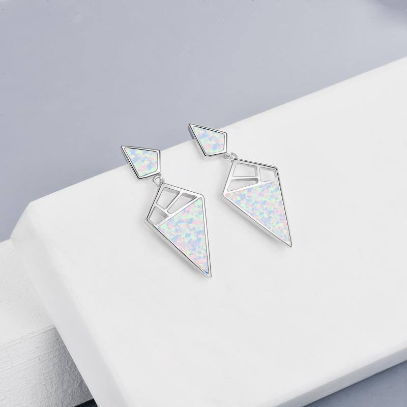 925 Sterling Silver Geometric With Opal Dangle Drop Stud Earrings-Jewearrings