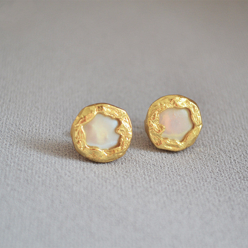 Vintage Irregular Texture Pearl Earrings-Jewearrings