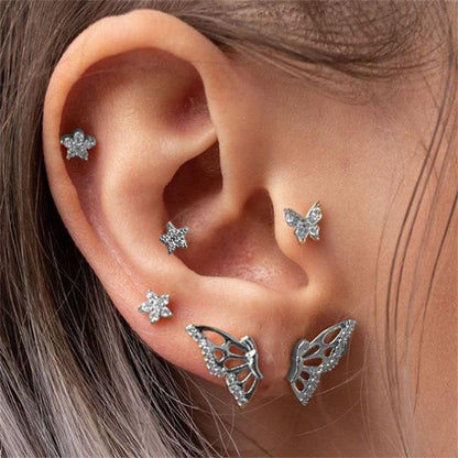 Silver Girl Heart Super Fairy Butterfly Star Sky Butterfly Earrings-Jewearrings