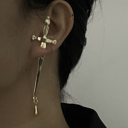 Nail Small Punk Personality Cross Ruby Personality Long Earrings-Jewearrings