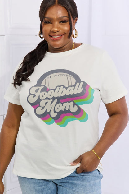 Simply Love Full Size FOOTBALL MOM Graphic Cotton Tee-Jewearrings