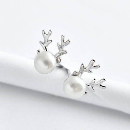 S925 Sterling Silver Deer Pearl Earrings Women-Jewearrings