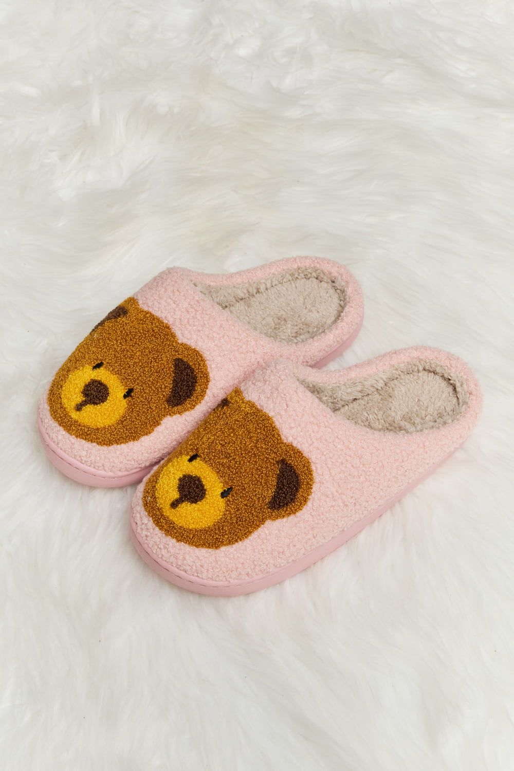 Melody Teddy Bear Print Plush Slide Slippers-Jewearrings