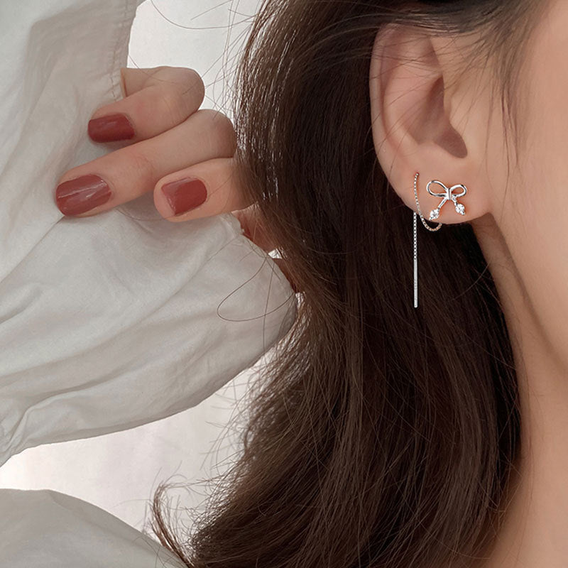 Bow Ear Line New Trendy Simple Fashion Tassel Temperamental Niche High-end Earrings-Jewearrings