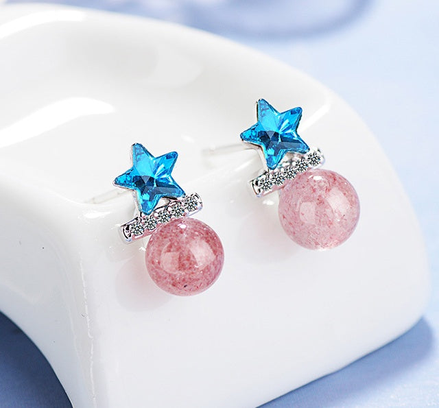 Heart Jewelry Strawberry Crystal Star Stud Earrings Women Fashion-Jewearrings