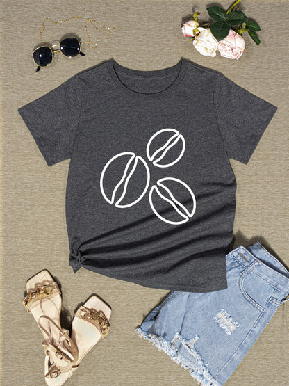 Coffee Bean Graphic Round Neck T-Shirt-Jewearrings