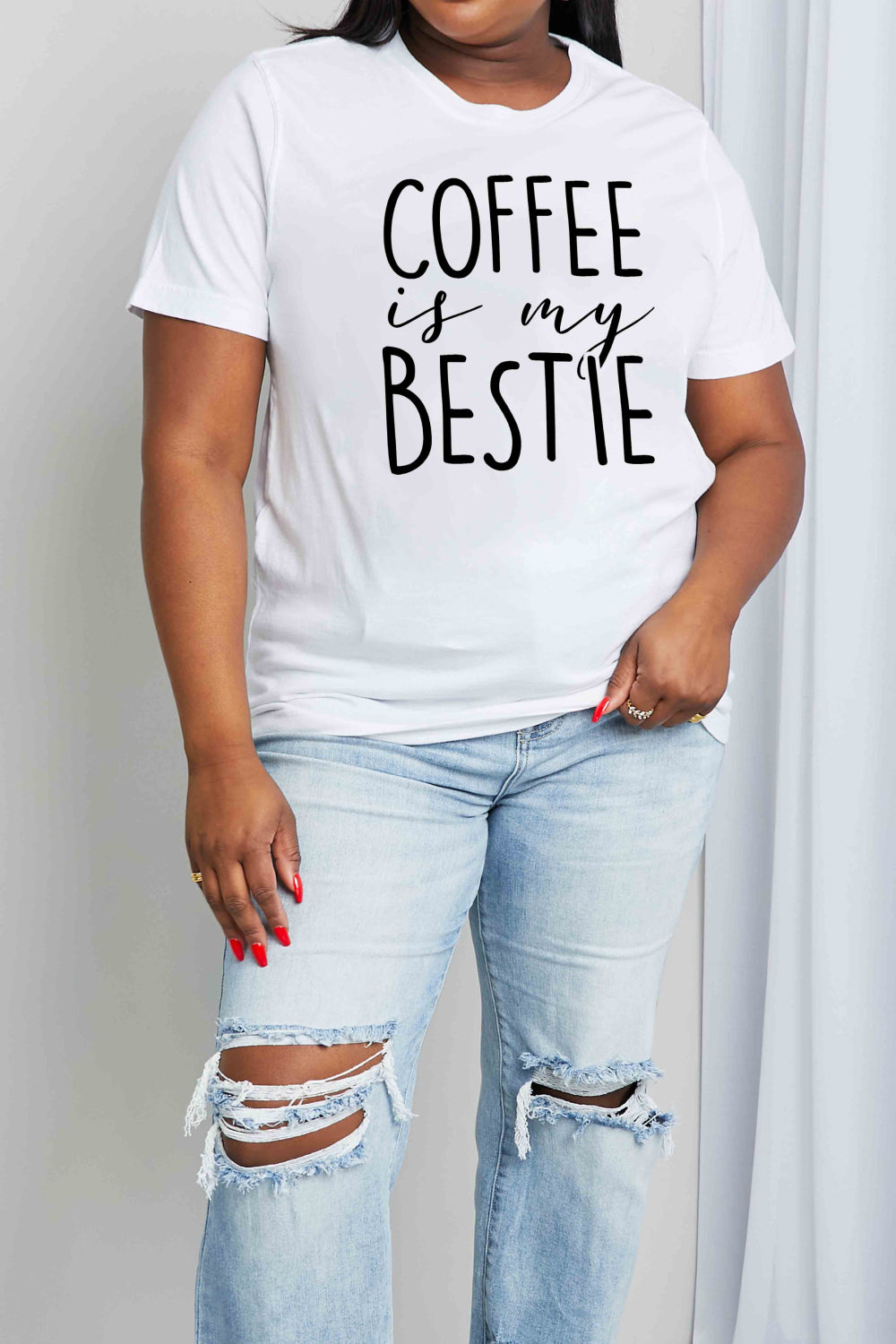 Simply Love Full Size COFFEE IS MY BESTIE Graphic Cotton T-Shirt-Jewearrings