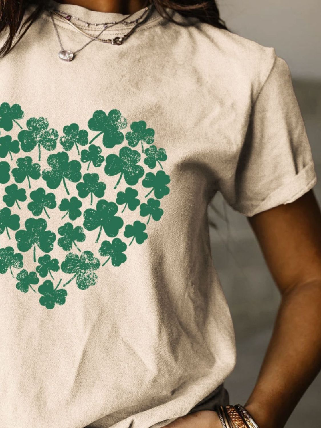 Full Size Lucky Clover Round Neck Short Sleeve T-Shirt-Jewearrings