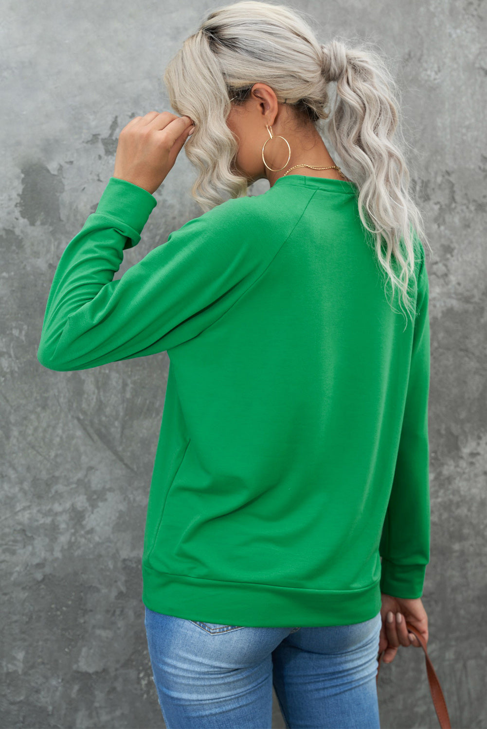 LUCKY Round Neck Raglan Sleeve Sweatshirt-Jewearrings