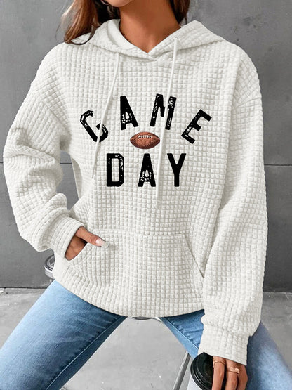 Full Size GAME DAY Graphic Drawstring Hoodie-Jewearrings