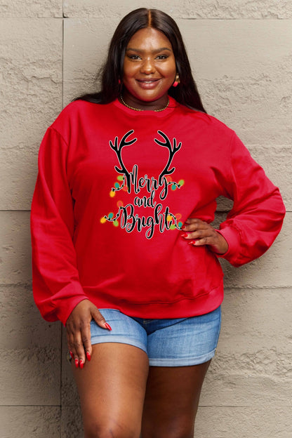 Simply Love Full Size MERRY AND BRIGHT Graphic Sweatshirt-Jewearrings