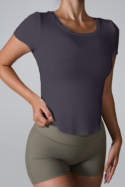 Cutout Round Neck Short Sleeve Active T-Shirt-Jewearrings