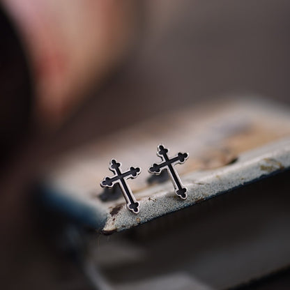 S925 Sterling Silver Cross Stud Earrings-Jewearrings