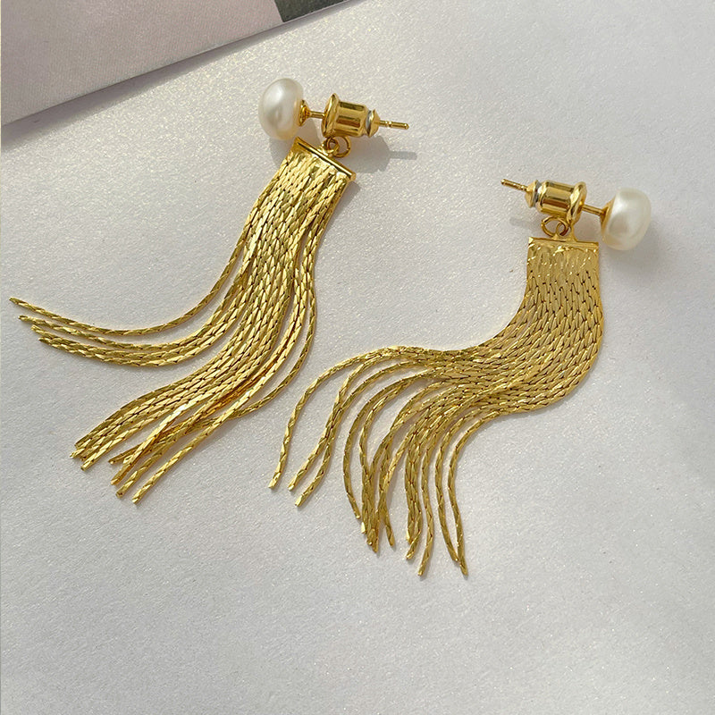 Tassel Earrings Natural Freshwater Pearl Versatile-Jewearrings