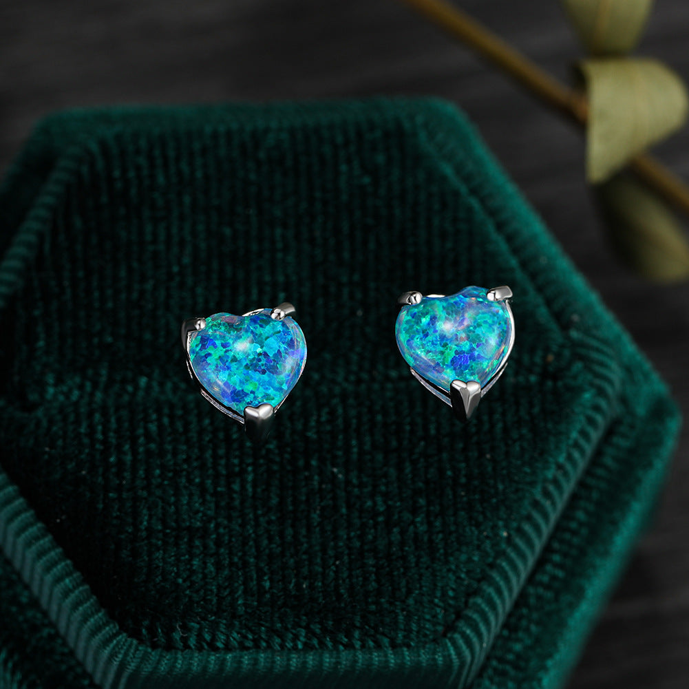 Platinum Opal Love Heart Stud Earrings Sweet And Age-reducing Girl-Jewearrings