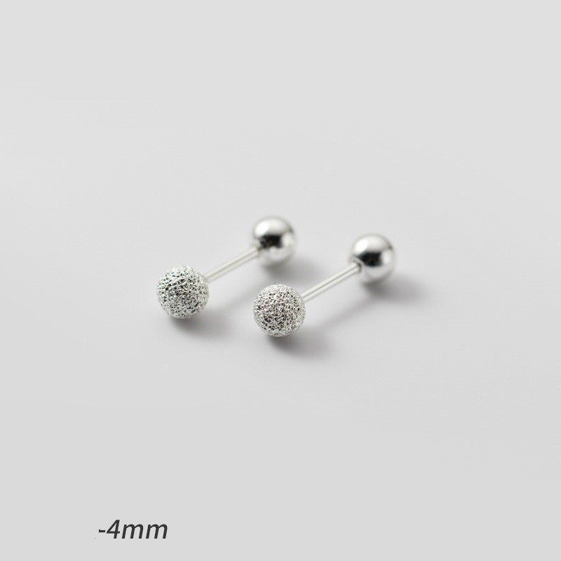 Silver Simple Frosted Thread Bead Stud Earrings For Women-Jewearrings