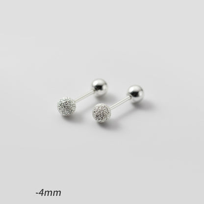 Silver Simple Frosted Thread Bead Stud Earrings For Women-Jewearrings