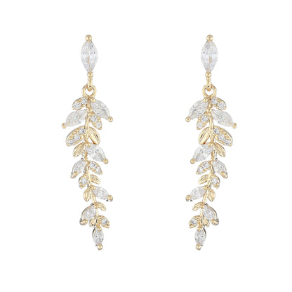 Micro-set Zirconia 14k Gold Plated Leaf Female Earrings-Jewearrings