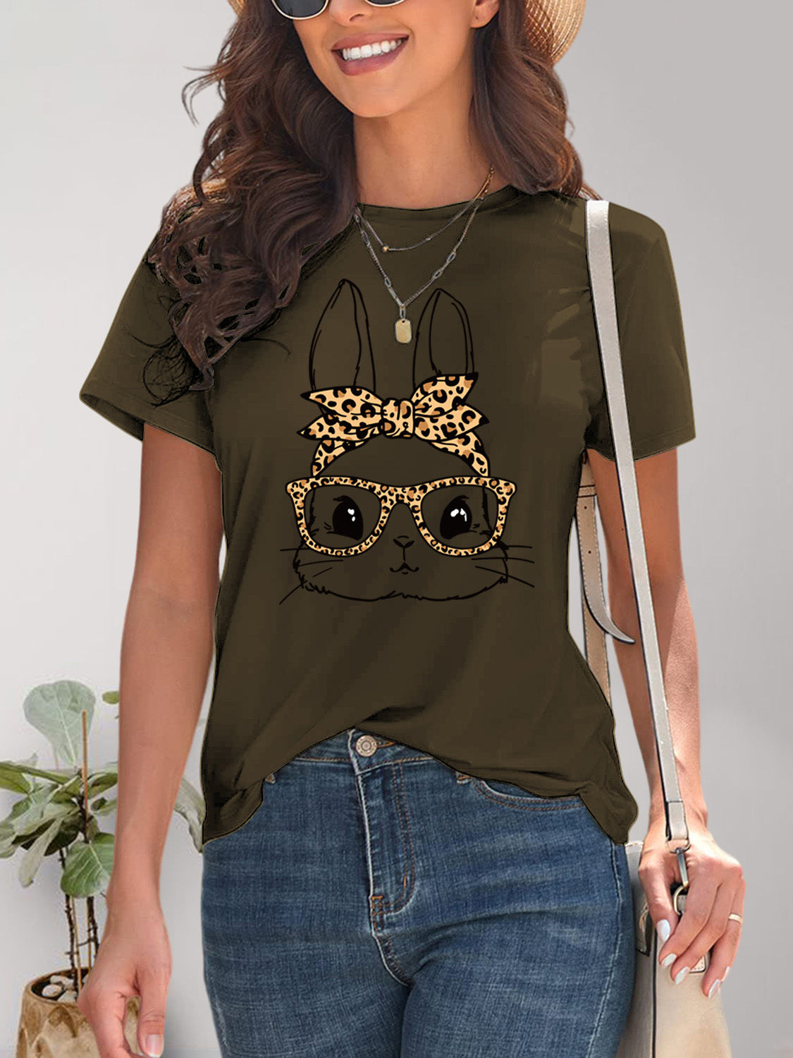 Rabbit Graphic Round Neck Short Sleeve T-Shirt-Jewearrings