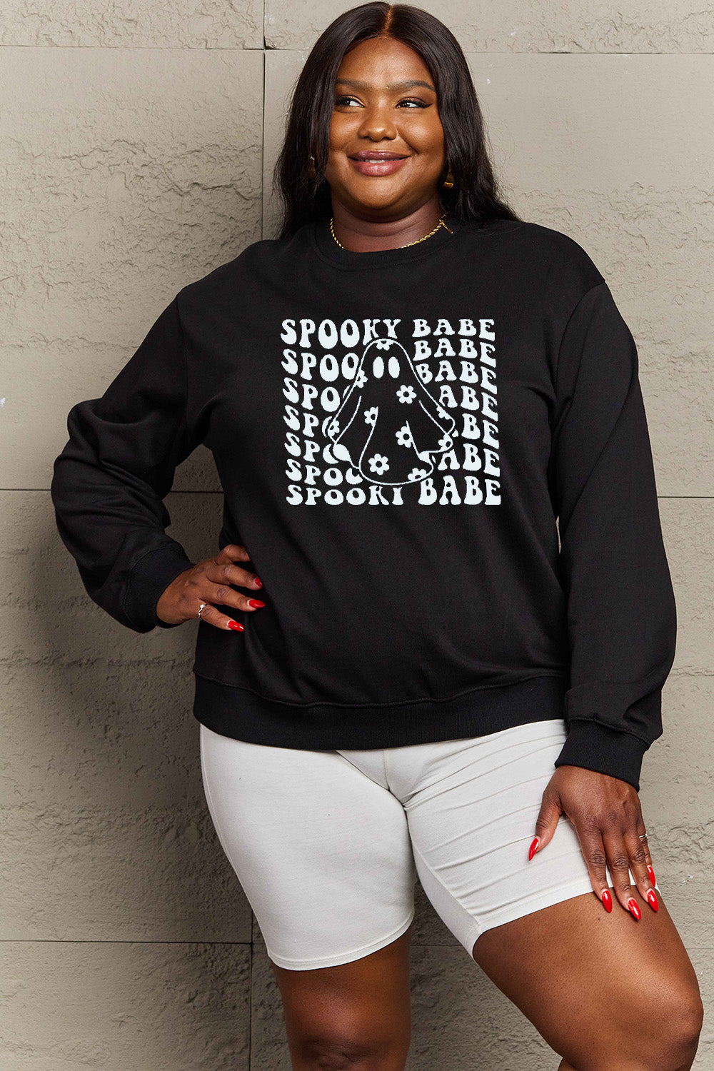 Simply Love Full Size SPOOKY BABE Graphic Sweatshirt-Jewearrings