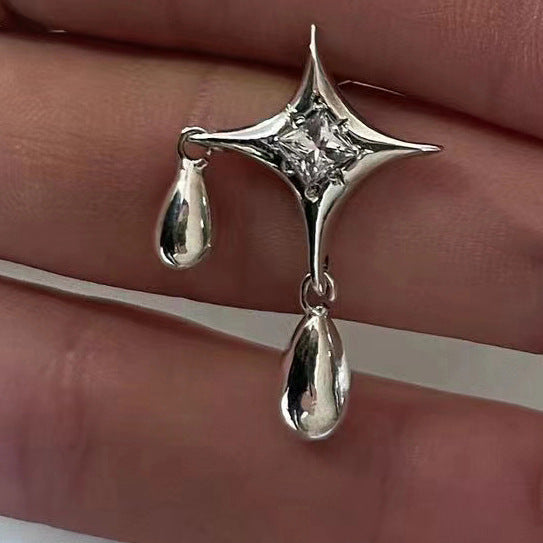 Silver Needle Star River Evening Stud Earrings Women's Three-dimensional Water Drop-Jewearrings