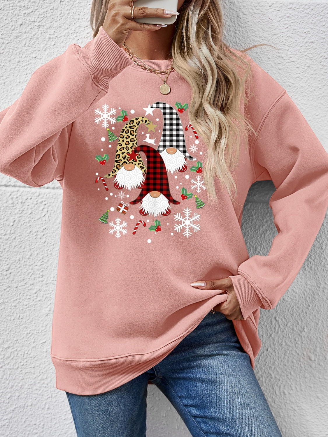 Faceless Gnomes Graphic Drop Shoulder Sweatshirt-Jewearrings