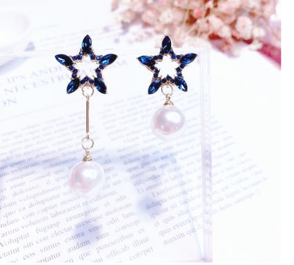 Pentagram Asymmetric Earrings Star Pearl Stud Earrings-Jewearrings