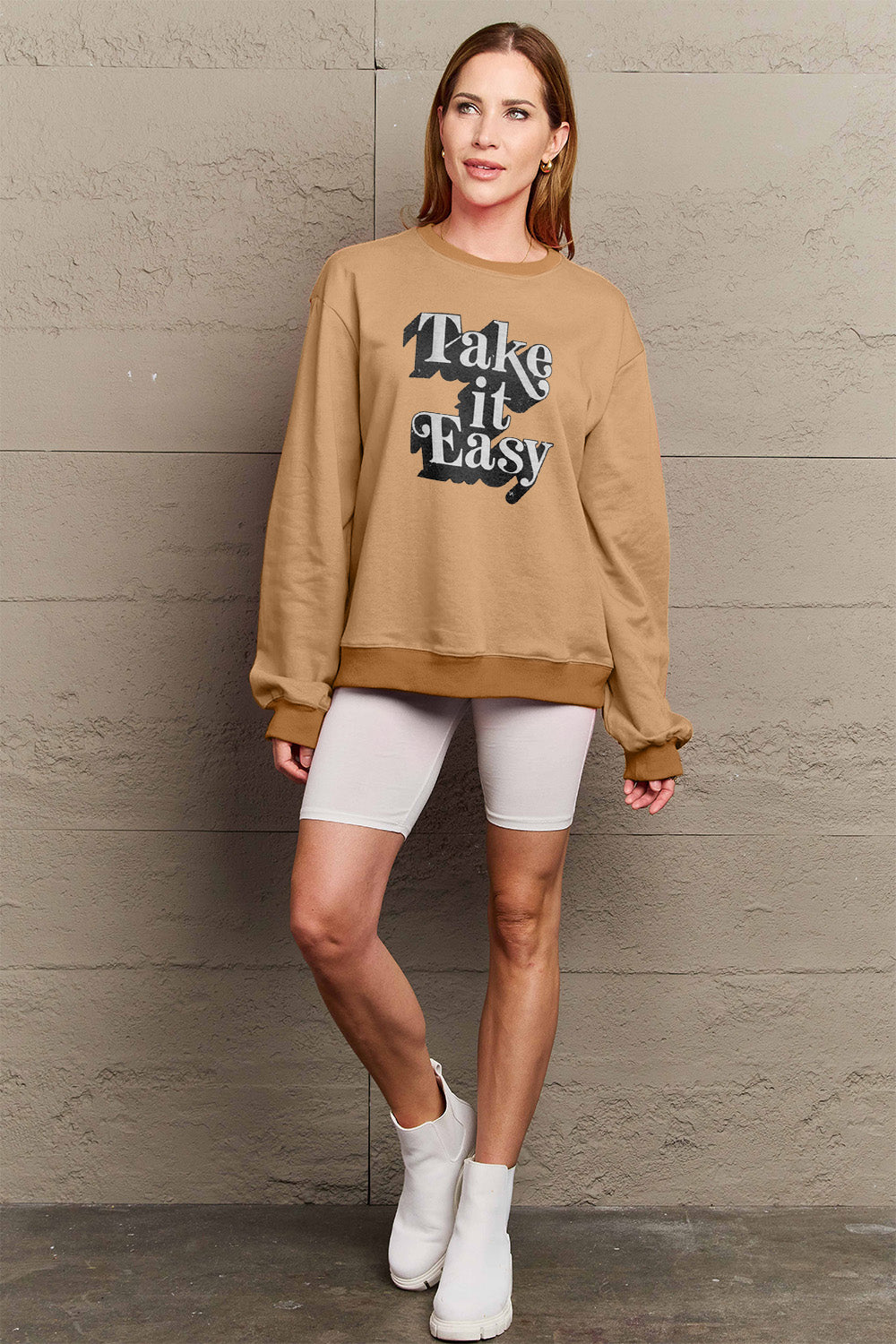 Simply Love Full Size TAKE IT EASY Graphic Sweatshirt-Jewearrings