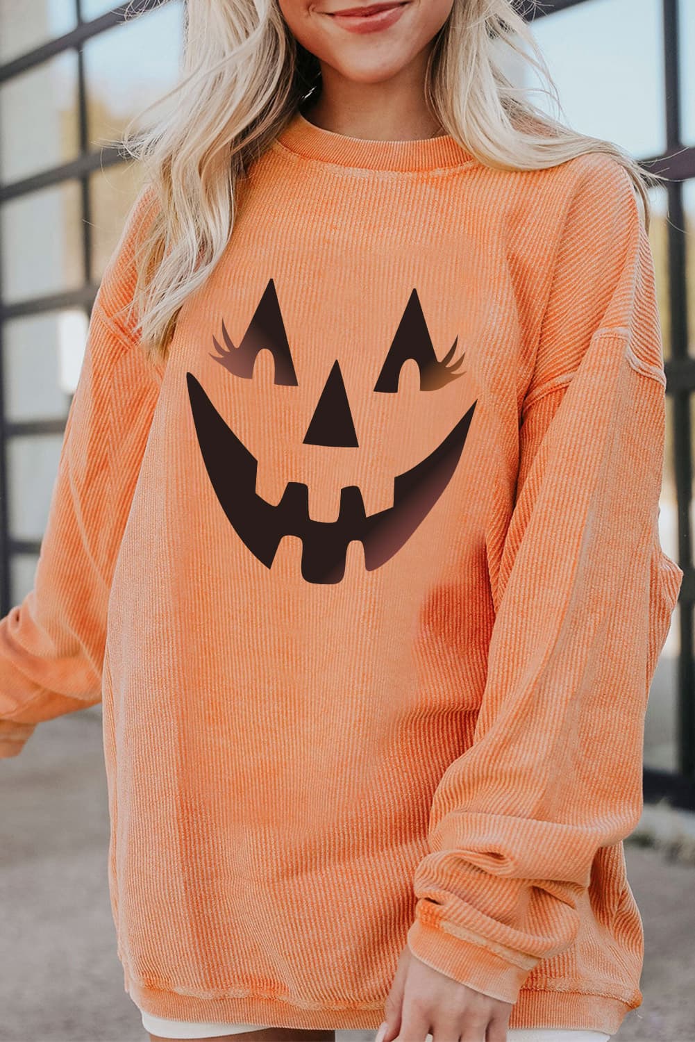 Round Neck Dropped Shoulder Jack-O'-Lantern Graphic Sweatshirt-Jewearrings