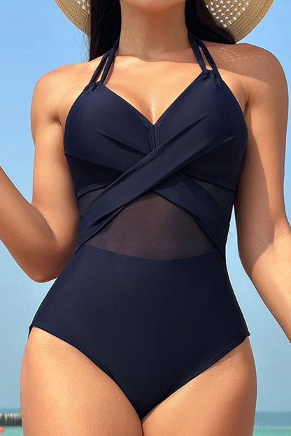 Crisscross Halter Neck One-Piece Swimwear-Jewearrings