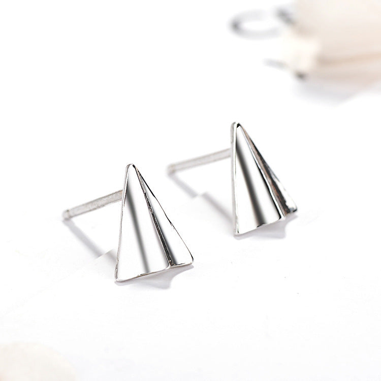 Women's Sterling Silver Creative Simple Origami Airplane Shape Earrings-Jewearrings