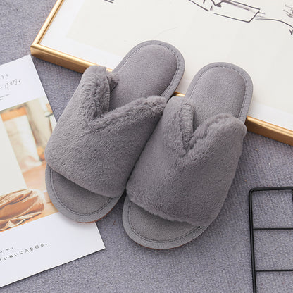 Faux Fur Open Toe Slippers-Jewearrings