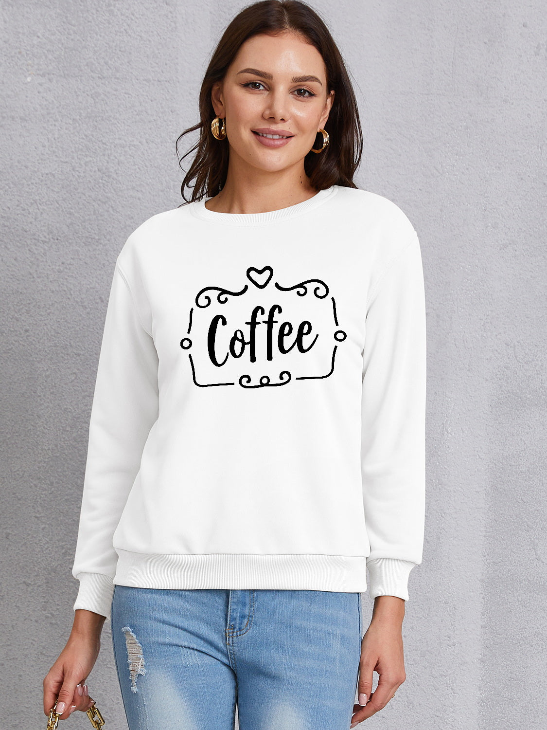 COFFEE Round Neck Dropped Shoulder Sweatshirt-Jewearrings