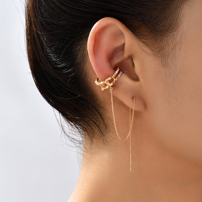 Cross Border Jewelry Wholesale, Niche Design, Copper Micro Inlaid Zircon Ear Bone Clip, Long Tassel Ear Line, Fashionable And Versatile Earrings-Jewearrings