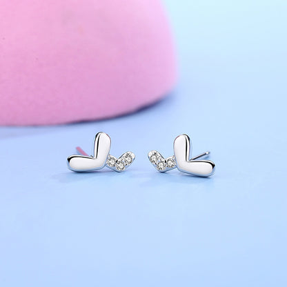 Sterling Silver Heart Stud Earrings With Diamonds-Jewearrings